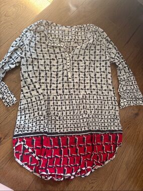 J. Crew beach coverup - Black & White Geometric Tunic with Red Hem